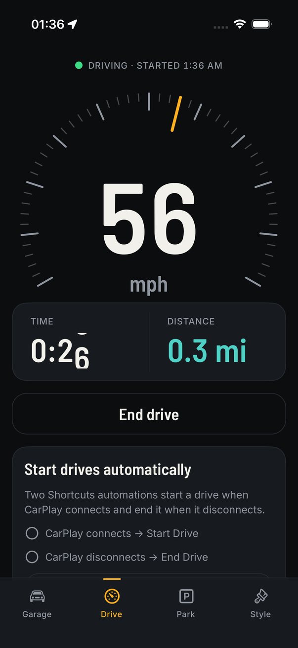 A drive in progress at 56 mph, with time and distance